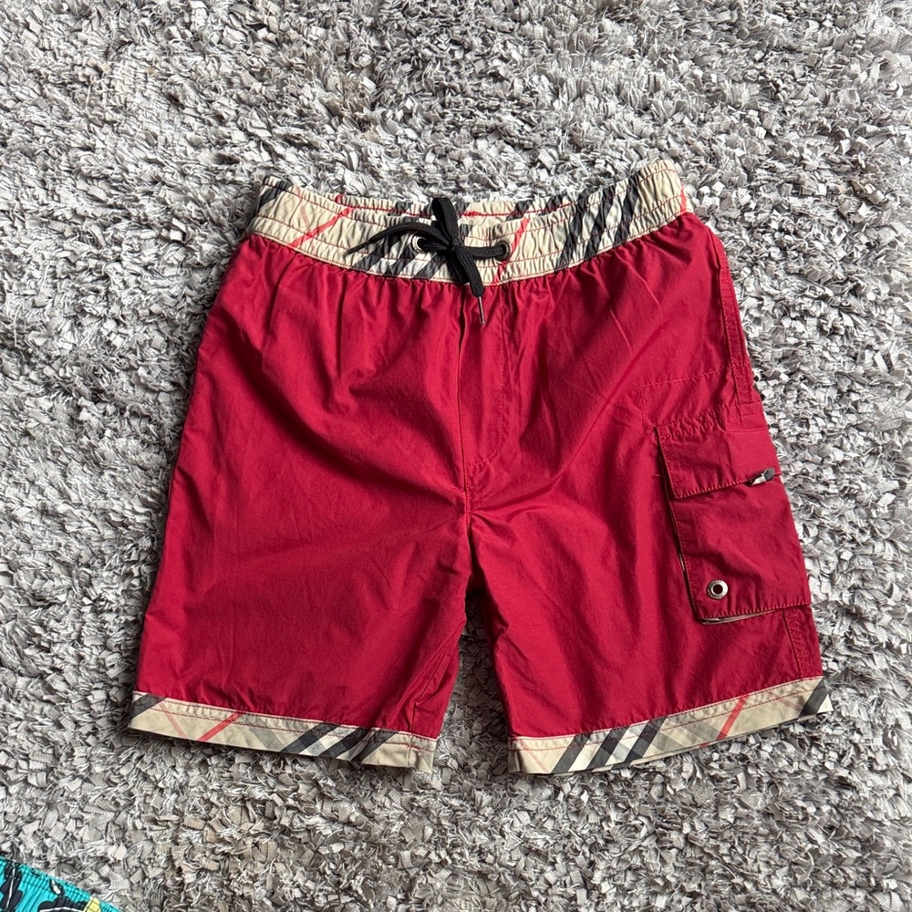 Burberry boy red swim trunks, size 6